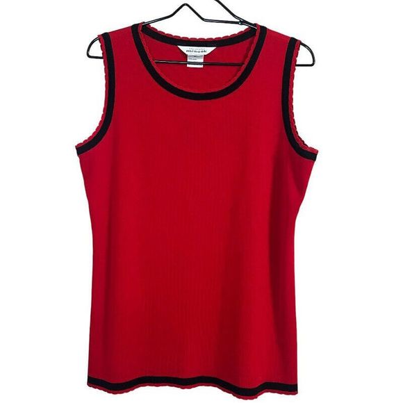 Misook Tops - Exclusively Misook Size XL Red Black Trim Knitted Acrylic Side Slit Top